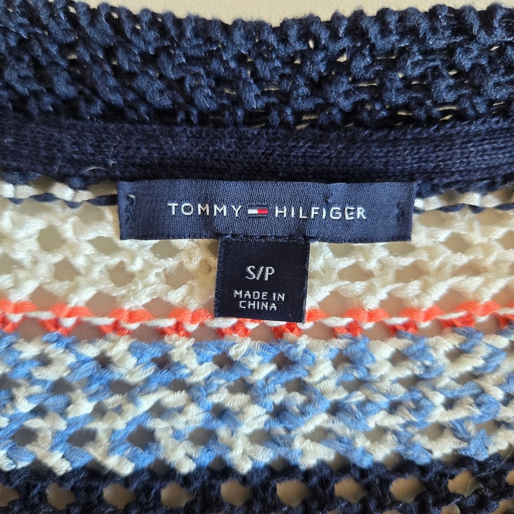 Tommy Hilfiger Striped Open Knit Cotton Sweater‎ Size S Nautical Coastal Preppy - Picture 8 of 11